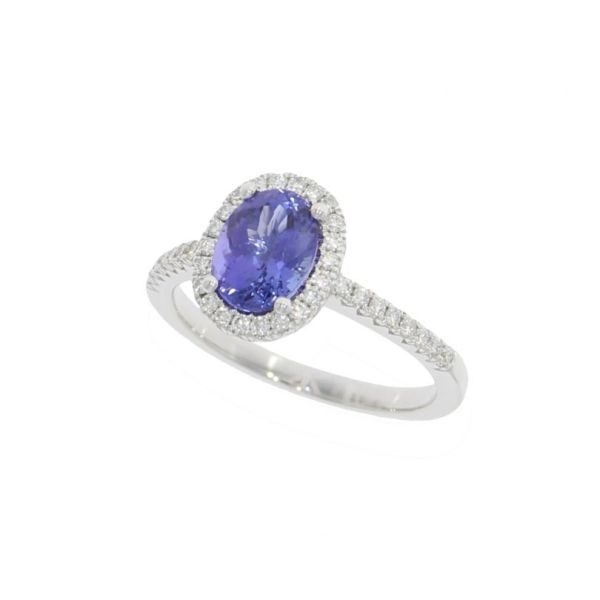 18ct White Gold Tanzanite Oval Cluster & Diamond Shoulders Ring-1