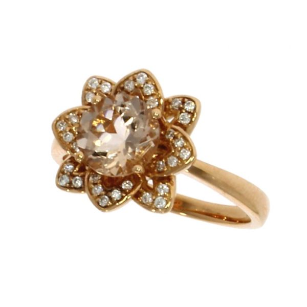 18ct Rose Gold Morganite & Diamond Flower Cluster Ring-0105082