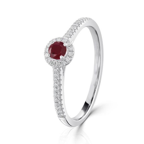 18ct White Gold Ruby & Diamond Cluster Ring-0305057