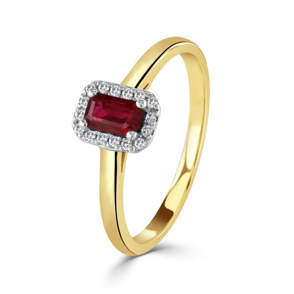 18ct Yellow Gold Ruby & Diamond Octagonal Cluster Ring-0305058