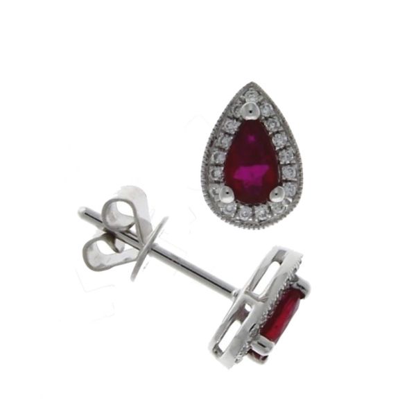 18ct White Gold Ruby & Diamond Pear-Shaped Cluster Stud Earrings-2