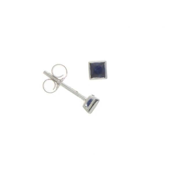9ct White Gold Square Blue Sapphire Stud Earrings-1