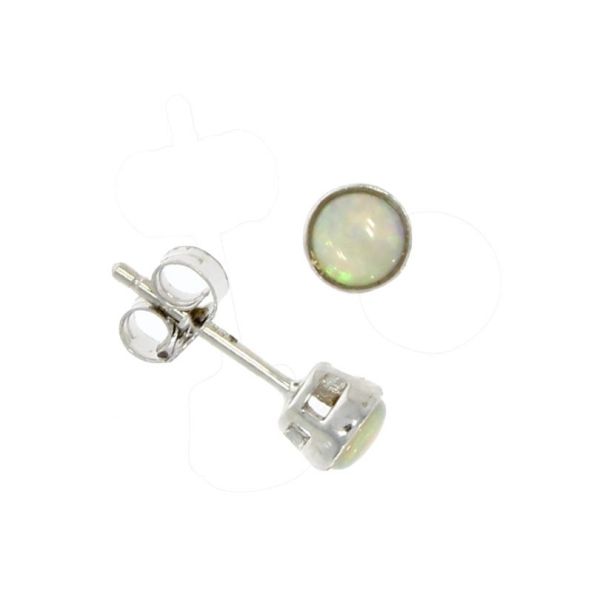 9ct White Gold Opal 4mm Round Rub Over Stud Earrings-2