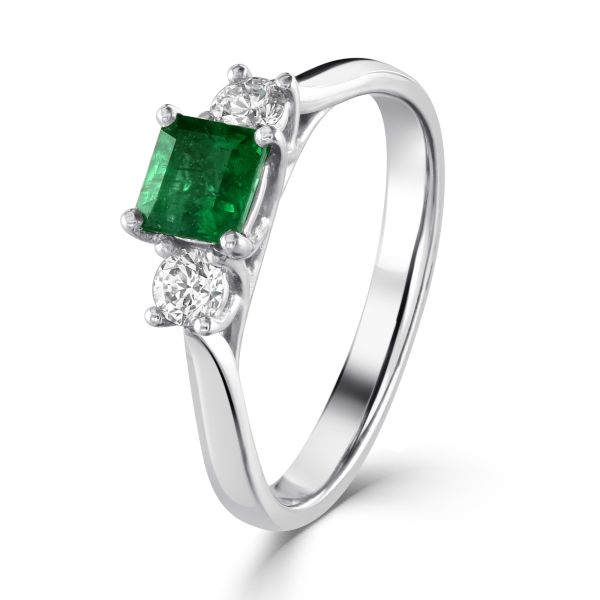 Platinum Emerald & Diamond Three Stone Ring-1