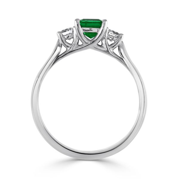 Platinum Emerald & Diamond Three Stone Ring-2