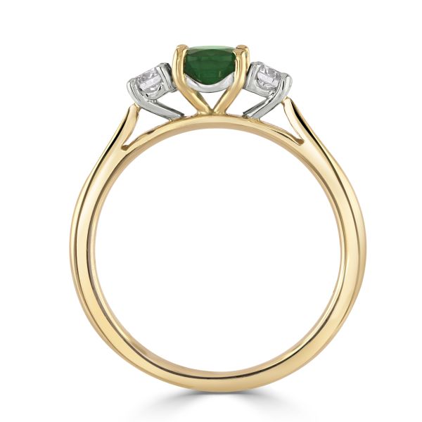18ct Yellow Gold Oval Emerald & Diamond Three Stone Ring-2