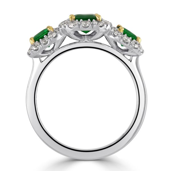 Platinum & 18ct Yellow Gold 3 Stone Emerald & Diamond Cluster Ring-2