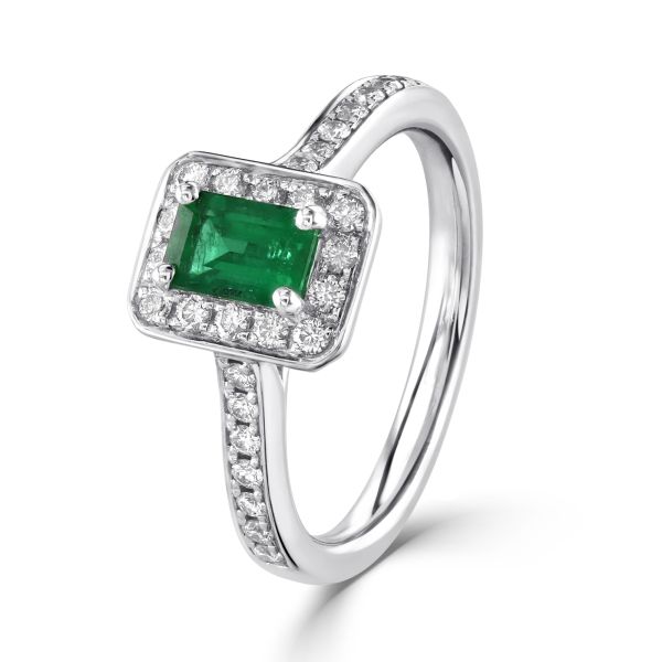 18ct White Gold Emerald & Diamond Cluster Ring-1