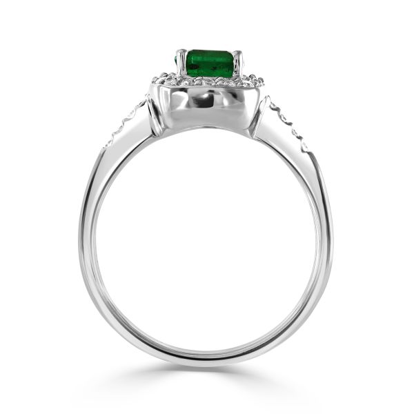 18ct White Gold Radiant Cut Emerald & Diamond Cluster Ring -2