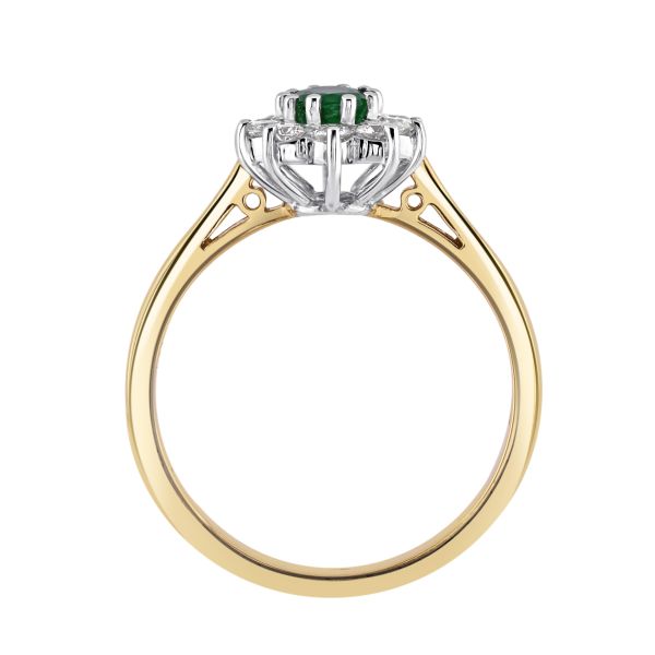 18ct Yellow Gold Oval Emerald & Diamond Cluster Ring-2