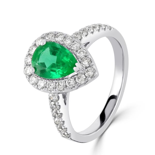 18ct White Gold Pear Cut Emerald Cluster Ring-1