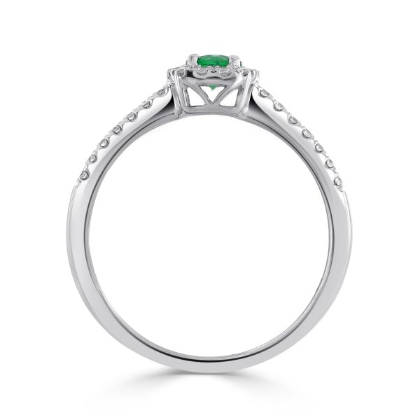 18ct White Gold Round Brilliant Emerald & Diamond Cluster Ring-2