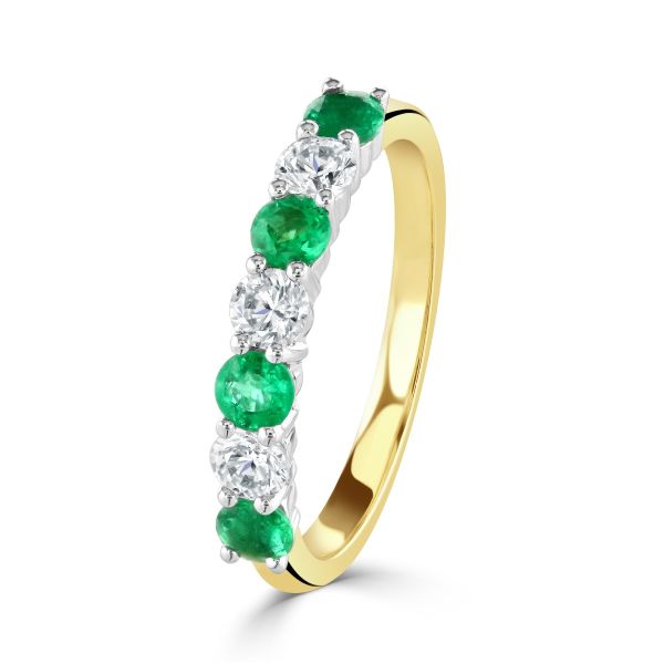 18ct Yellow Gold Emerald & Diamond Half Eternity Ring-0406036