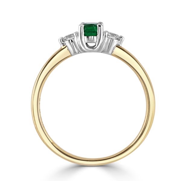 18ct Yellow Gold Emerald & Diamond Three Stone Ring-2