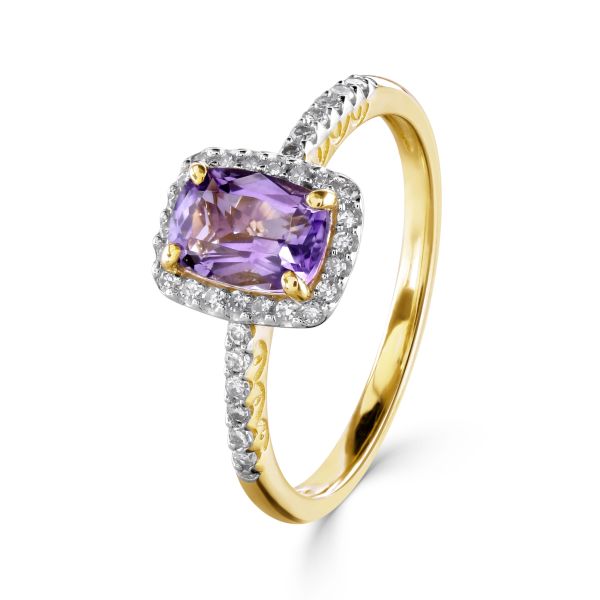 9ct Yellow Gold Oval Amethyst & Diamond Cluster Ring-1