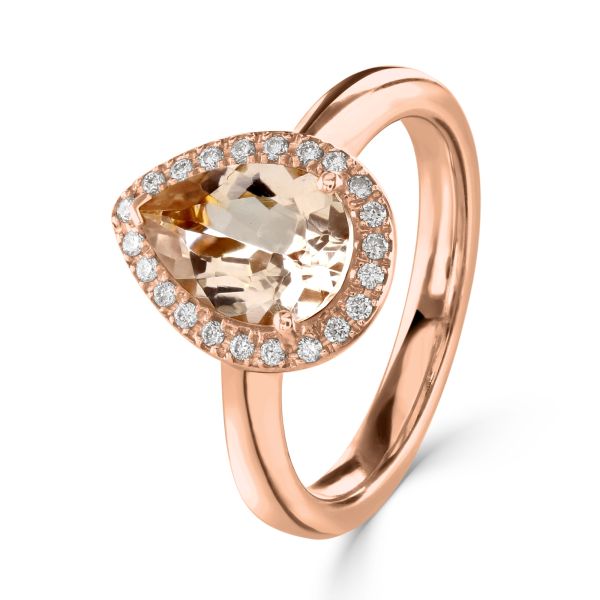 18ct Rose Gold Morganite & Diamond Pear Cut Cluster Ring-1