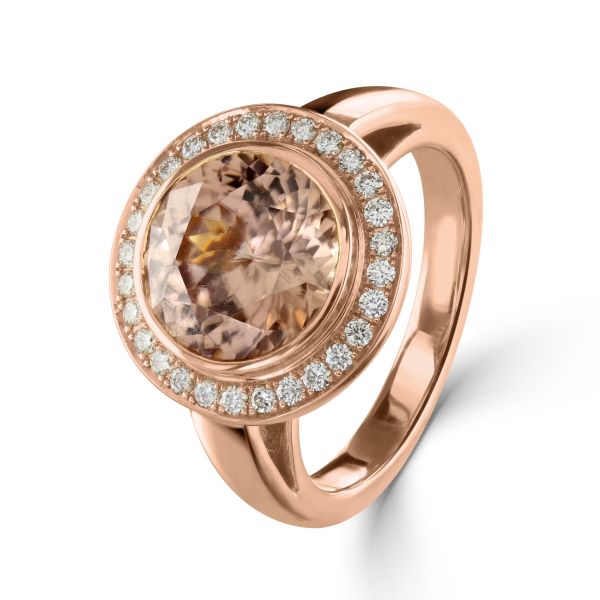 18ct Rose Gold Blushed Zircon & Diamond Halo Ring-1