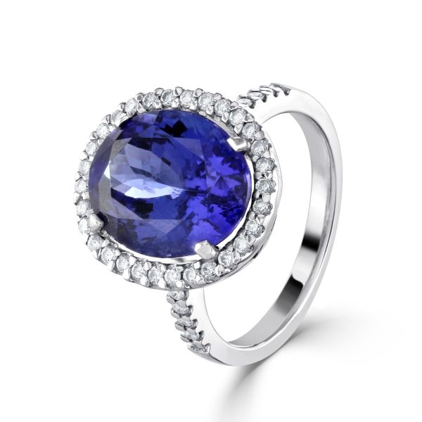 18ct White Gold Oval Tanzanite And Diamond Cluster Ring-1