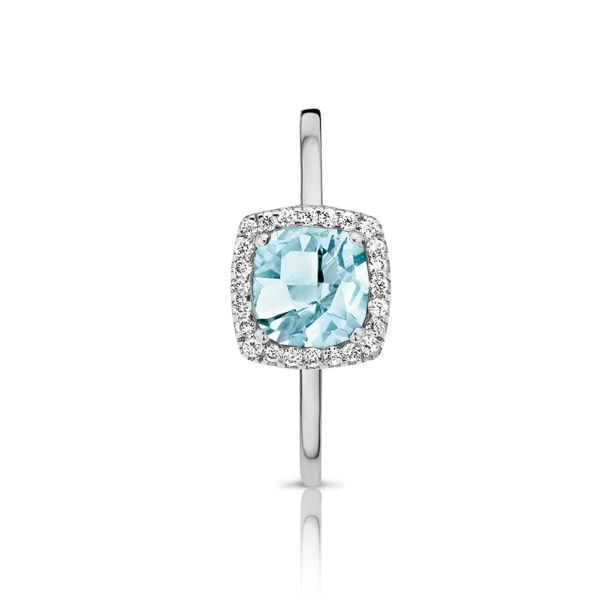 One More Ladies 18ct White Gold Blue Topaz & Diamond Ring - Size 54-1