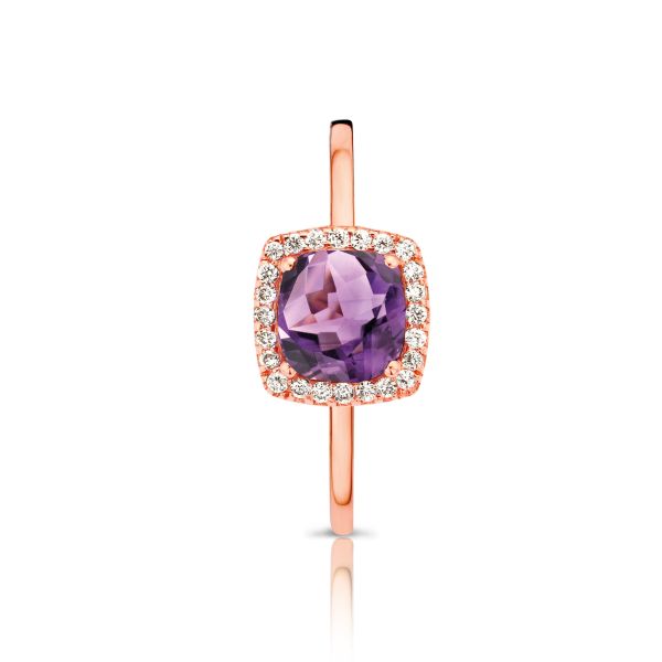 One More Ladies 18ct Rose Gold Amethyst & Diamond Ring - Size 54-1