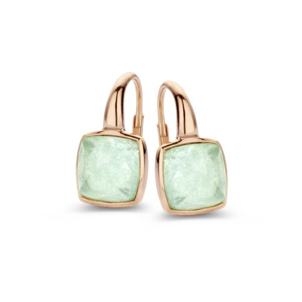 One More Ladies 18ct Rose Gold Rock Crystal & Amazonite Earrings-1