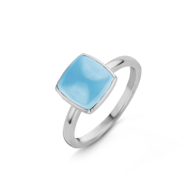 One More Ladies 18ct White Gold Blue Topaz & Mother of Pearl Ring - Size 54-1