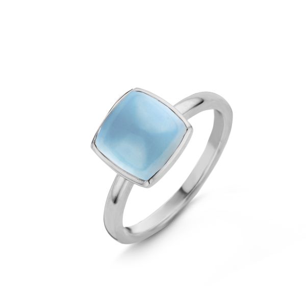 One More Ladies 18ct White Gold Blue Topaz & Mother of Pearl Ring - Size 53-1
