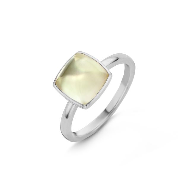 One More Ladies 18ct White Gold Prasiolite & Mother of Pearl Ring - Size 54-1