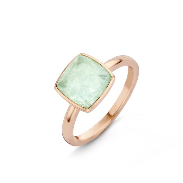 One More Ladies 18ct Rose Gold Rock Crystal & Amazonite Ring - Size 54-1