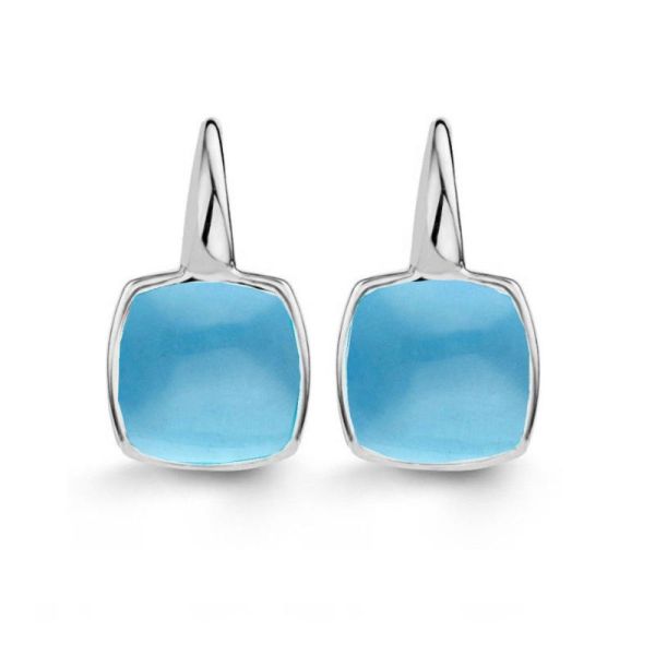 One More Ladies 18ct White Gold Blue Topaz & Mother of Pearl Earrings-1
