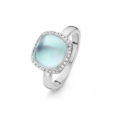 One More Ladies 18ct White Gold Blue Topaz on Mother of Pearl & Diamond Ring - Size 54-1