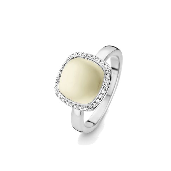 One More Ladies 18ct White Gold Prasiolite on Mother of Pearl & Diamond Ring - Size 54-1