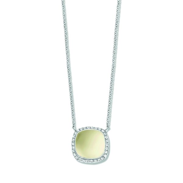 One More Ladies 18ct White Gold Prasiolite on Mother of Pearl & Diamond Pendant-1