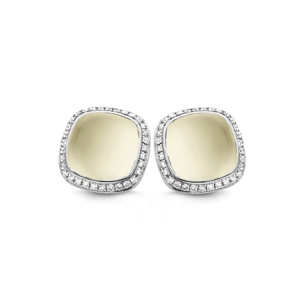 One More Ladies 18ct White Gold Prasiolite on Mother of Pearl & Diamond Stud Earrings-1