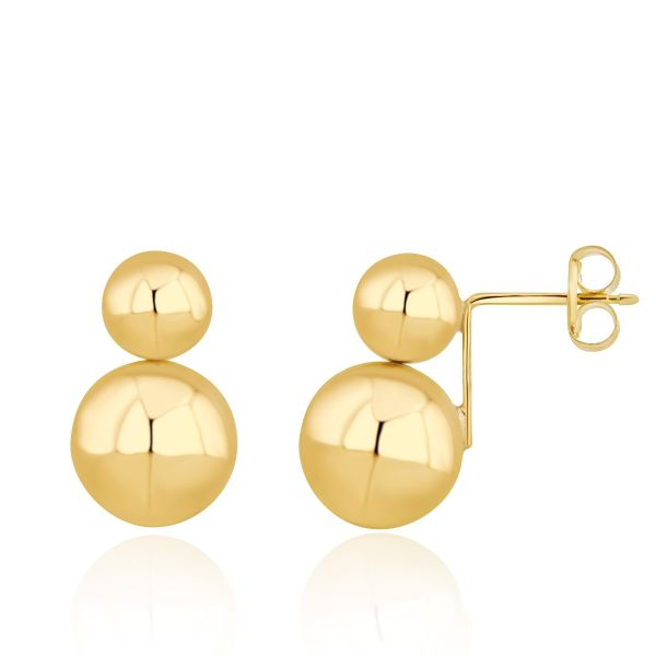9ct Yellow Gold 14mm Double Ball Stud Drop Earrings-1