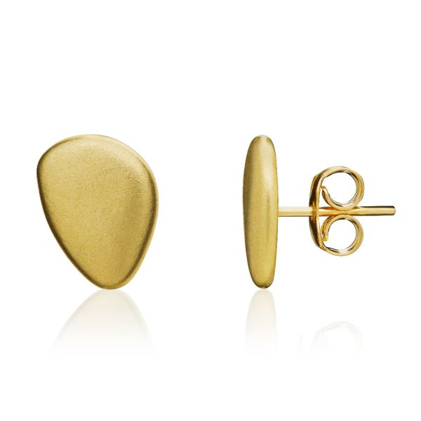 9ct Yellow Gold Satin Finish Pebble Stud Earrings-1330273