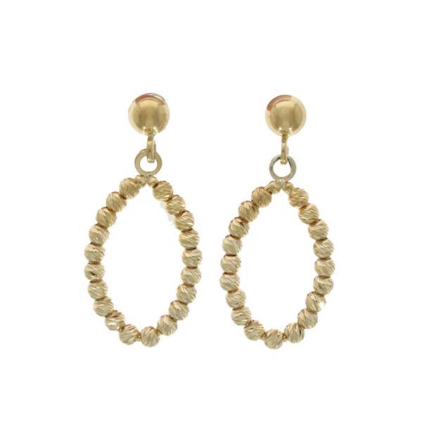 9ct Gold Diamond Cut Bead Oval Drop Earrings-1