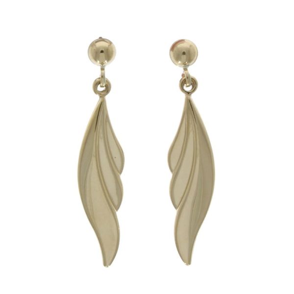 Wakefields Ladies 9ct Yellow Gold Polished Leaf Drop Earrings-1