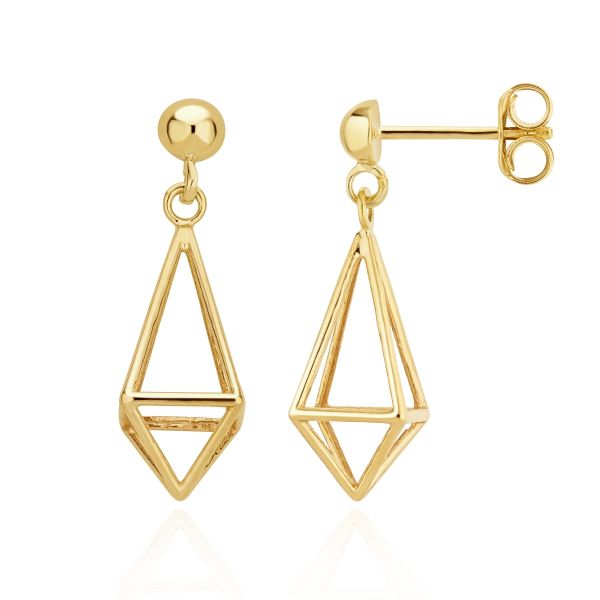 9ct Yellow Gold Geometric Kite Drop Stud Earrings-1