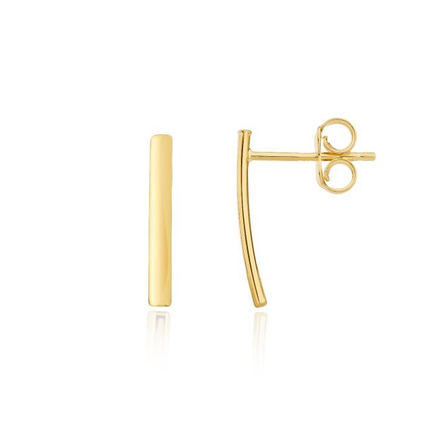 9ct Yellow Gold Curved Bar Drop Stud Earrings-1