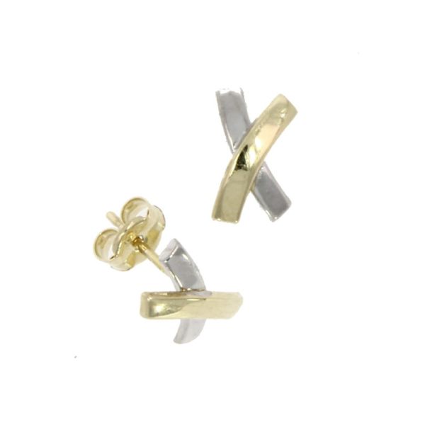 9ct White & Yellow Gold Cross Stud Earrings-1
