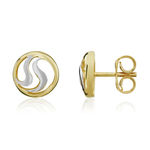 9ct Yellow & White Gold Round Wave Stud Earrings-1