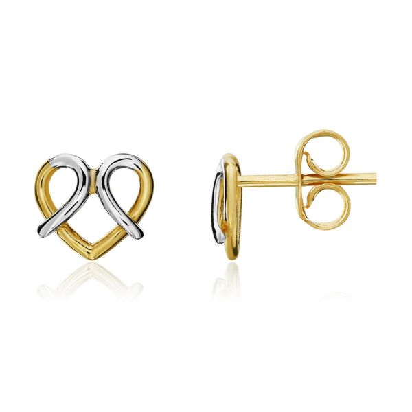 9ct Yellow & White Gold Heart Shaped Stud Earrings-1