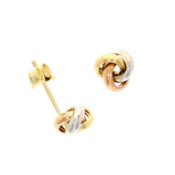 9ct Yellow White & Rose Gold 3 Strand Knot Stud Earrings-1