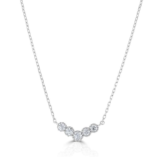 9ct White Gold Round Brilliant Diamond V Shape Necklace-1
