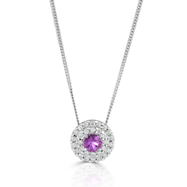 18ct White Gold Pink Sapphire & Diamond Double Cluster Pendant-1