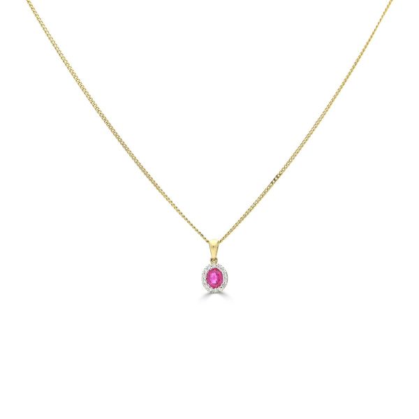 18ct Yellow Gold Oval Ruby & Diamond Cluster Pendant-1