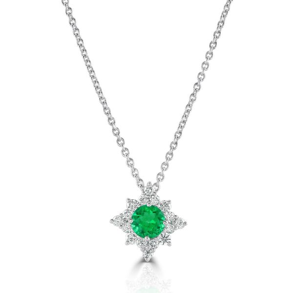 18ct White Gold Emerald & Diamond Star Necklace-1