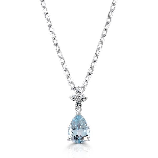 18ct White Gold Pear Cut Aquamarine & Diamond Necklace-1