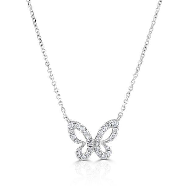 18ct White Gold Diamond Butterfly Necklace-1